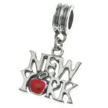 Antique 925 Sterling Silver New York City the Big Apple Red Enamel Dangle Bead for European Charm Bracelets