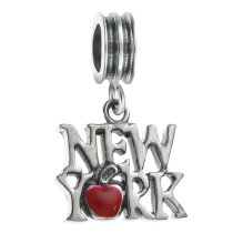 Antique 925 Sterling Silver New York City the Big Apple Red Enamel Dangle Bead for European Charm Bracelets