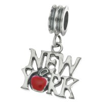 Antique 925 Sterling Silver New York City the Big Apple Red Enamel Dangle Bead for European Charm Bracelets