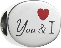 .925 Sterling Silver Valentine You & I Love Heart Red Enamel Bead for European Charm Bracelets
