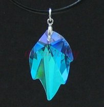 Shiny AB-coated Clear Swarovski Leaf Silver Pendant
