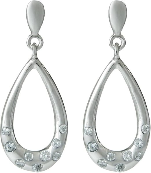 Sterling Silver Teardrop Loop Dangle Clear CZ Crystal Chandelier Earring Stud Earring Post