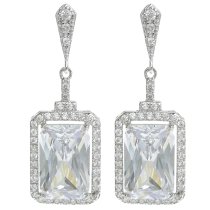 Sterling Silver Rectangle Clear CZ Crystal Dangle Charm Earring Stud Post