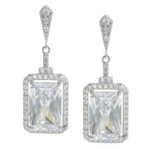 Sterling Silver Rectangle Clear CZ Crystal Dangle Charm Earring Stud Post