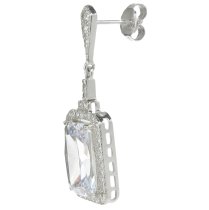 Sterling Silver Rectangle Clear CZ Crystal Dangle Charm Earring Stud Post