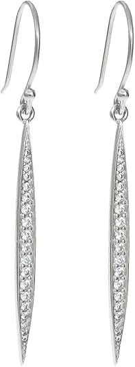 Sterling Silver Clear CZ Crystal Oval Leaf Dangle Charm Earwire French Hook Earring