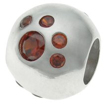 Sterling Silver Round Dog Puppy Paw Footprint Red CZ Crystal Bead for European Charm Bracelets
