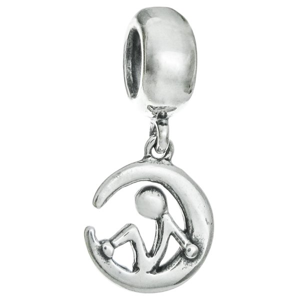 Sterling Silver Man Moon Dangle Bead for European Charm Bracelets