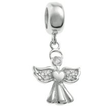 Sterling Silver Clear CZ Angel Dangle Bead for European Charm Bracelets