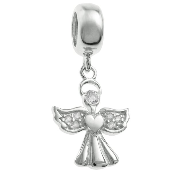 Sterling Silver Clear CZ Angel Dangle Bead for European Charm Bracelets