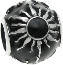 Sterling Silver Sun Apollo Black Enamel Round Bead for European Charm Bracelets