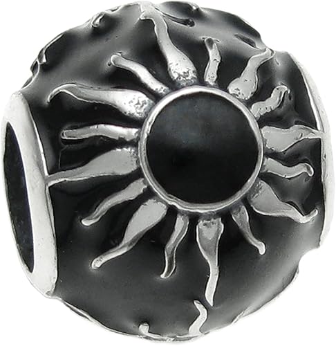 Sterling Silver Sun Apollo Black Enamel Round Bead for European Charm Bracelets