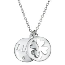 925 Sterling Silver Four Leaf Lucky Clover Clear CZ Crystal Dangle Pendant Rolo Chain Necklace 16″+1″ Extender