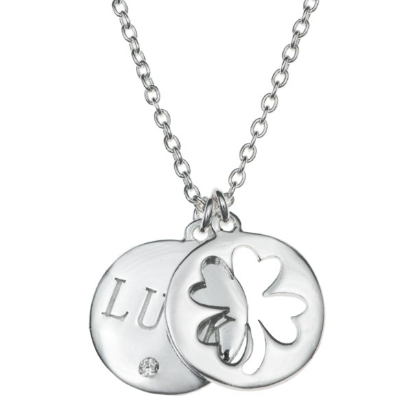 925 Sterling Silver Four Leaf Lucky Clover Clear CZ Crystal Dangle Pendant Rolo Chain Necklace 16"+1" Extender
