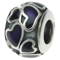 925 Sterling Silver Heart Full of Love Round Purple Enamel Bead for European Charm Bracelets