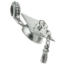 Antique 925 Sterling Silver Graduation Hat Cap Dangle Bead for European Charm Bracelets
