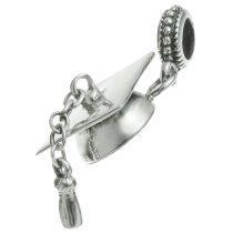 Antique 925 Sterling Silver Graduation Hat Cap Dangle Bead for European Charm Bracelets