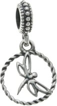 Sterling Silver Bali Dragonfly Round Dangle Bead for European Charm Bracelets