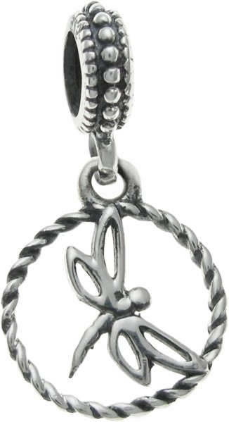 Sterling Silver Bali Dragonfly Round Dangle Bead for European Charm Bracelets