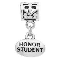Sterling Silver Honor Student Graduation Dangle Bead for European Charm Bracelets