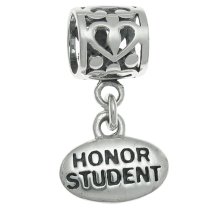 Sterling Silver Honor Student Graduation Dangle Bead for European Charm Bracelets