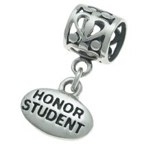 Sterling Silver Honor Student Graduation Dangle Bead for European Charm Bracelets