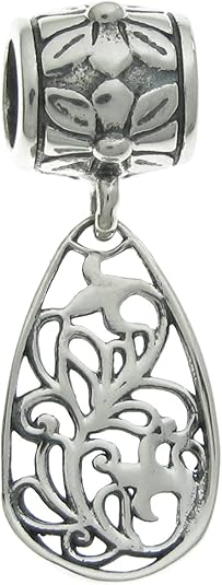 Sterling Silver Filigree Flower Teardrop European Style Dangle Bead Charm
