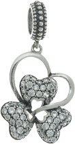Sterling Silver Valentine Love Heart Leaf Clover Clear CZ Crystal Dangle Pendant Bead for European Charm Bracelets