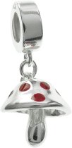 Sterling Silver Red Enamel Mushroom Dangle Bead for European Charm Bracelets