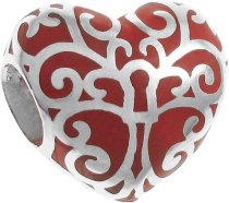 Sterling Silver Tree of Love Heart Red Enamel Bead for European Charm Bracelets
