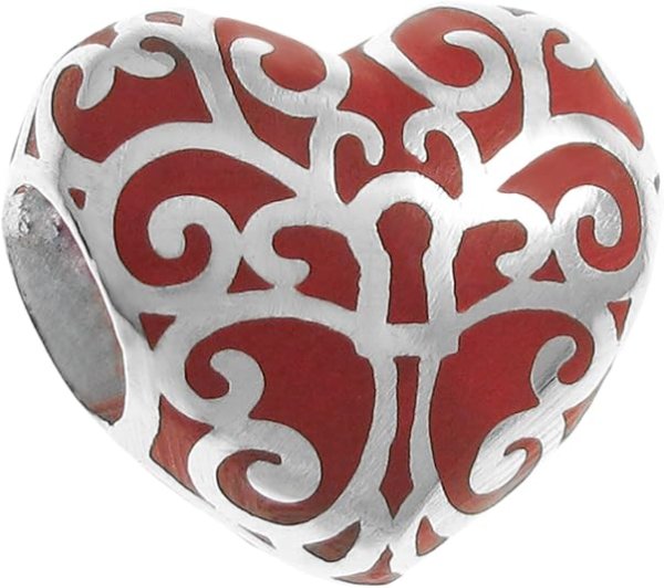 Sterling Silver Tree of Love Heart Red Enamel Bead for European Charm Bracelets
