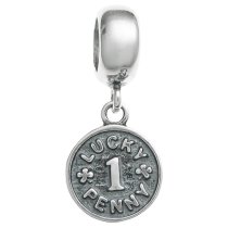 Antique 925 Sterling Silver Lucky Penny Coin Dangle Bead for European Charm Bracelets
