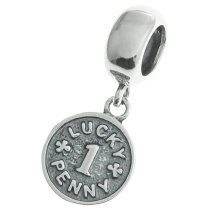 Antique 925 Sterling Silver Lucky Penny Coin Dangle Bead for European Charm Bracelets