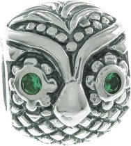 Sterling Silver Owl Bird Green Cubic Zirconia European Style Bead Charm