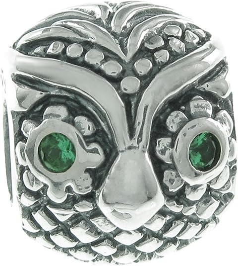 Sterling Silver Owl Bird Green Cubic Zirconia European Style Bead Charm