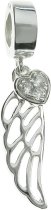 Sterling Silver Angel Wing Heart Clear CZ Dangle Bead for European Charm Bracelets
