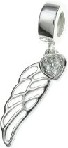 Sterling Silver Angel Wing Heart Clear CZ Dangle Bead for European Charm Bracelets