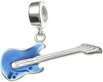 925 Sterling Silver Guitar Music Enamel Dangle Bead for European Charm Bracelets