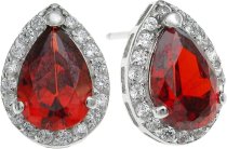 Sterling Silver Teardrop Red Clear CZ Earring Stud Post
