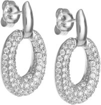 Sterling Silver Oval Ring Clear Cubic Zirconia Dangle Stud Post Earring