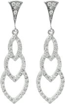 Rhodium-Plated Sterling Silver Triple Heart Cubic Zirconia Stud Post Drop Earrings