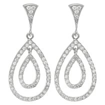 Sterling Silver Wedding Bridal Teardrop Chandelier Cubic Zirconia Dangle Earring Stud Post