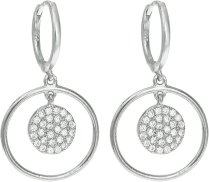 Rhodium-Plated Sterling Silver Round Cubic Zirconia Dangle Chandelier Hoop Huggie Earrings