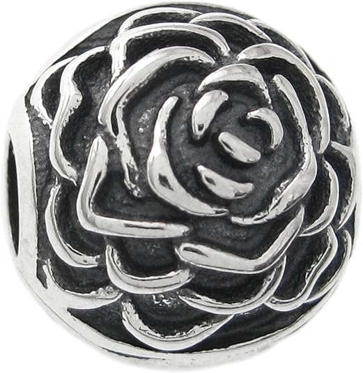 Antique Sterling Silver Round Rose Stopper Clip Lock Bead for European Charm Bracelets