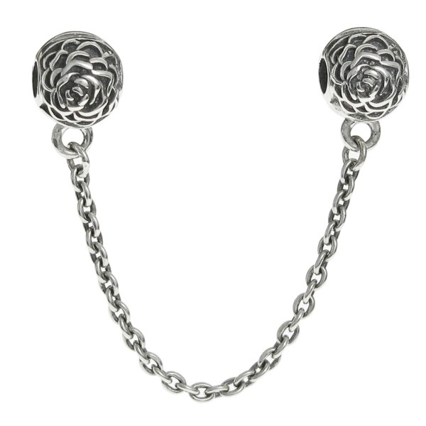 Antique Sterling Silver Round Rose Stopper Clip Lock Safety Chain Bead for European Charm Bracelets