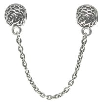 Antique Sterling Silver Round Rose Stopper Clip Lock Safety Chain Bead for European Charm Bracelets