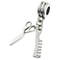 925 Sterling Silver Hair Stylist Scissors Comb Dangle Bead for European Charm Bracelets