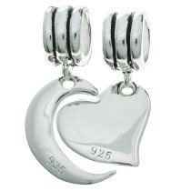 925 Sterling Silver "I Love You to the Moon & Back" Heart Dangle Bead for European Charm Bracelets