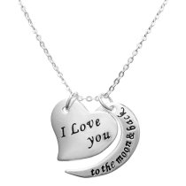 925 Sterling Silver ″I Love You to the Moon & Back″ Heart Dangle Charm Pendant Rolo Chain Necklace 16″+2″ Extender