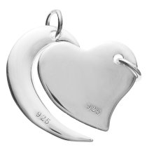 925 Sterling Silver "I Love You to the Moon & Back" Heart Dangle Charm Pendant Rolo Chain Necklace 16"+2" Extender